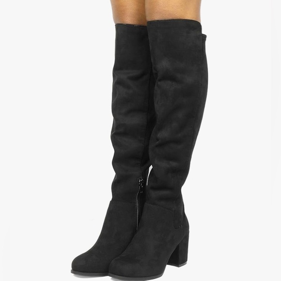 Toetos Shoes - Black Suede Over The Knee Chunky Heel Boots 8.5